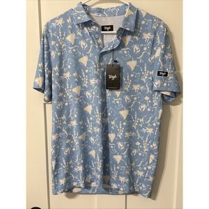 Waggle Golf Polo Buzzin' Bee & Floral Design Men's Size S Blue & Yellow NWT